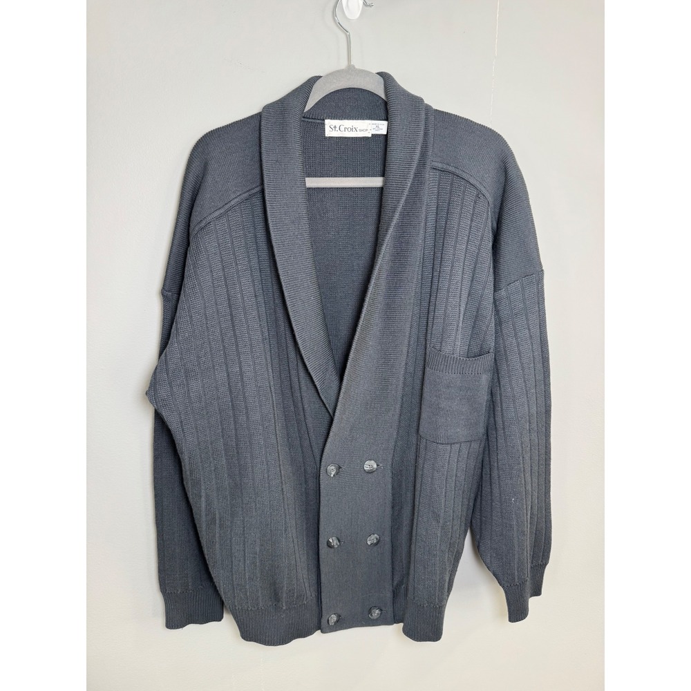 St Croix Shop Mens XL Double Breasted Shawl Cardigan Sweater Gray Wool Viscose